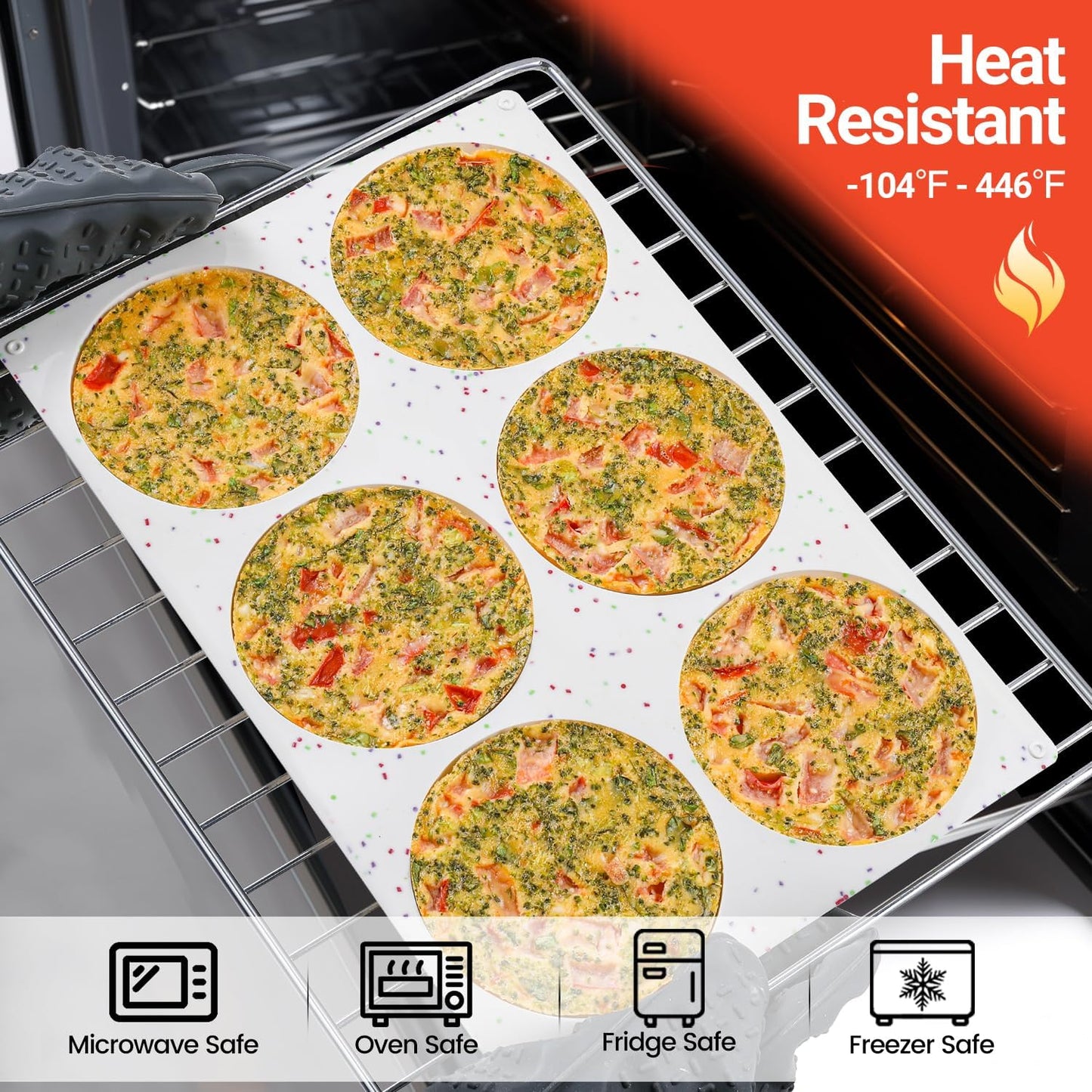 Jumbo Muffin Top Pan, 4 Inch Extra Large Egg Baking Pan for Oven Silicone Molds for Breakfast Sandwiches, English muffins, Whoopie Pies, Corn Bread, Egg bites, 3 Pack Confetti