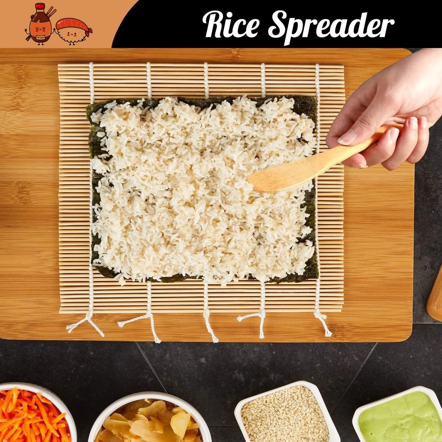 No Plastic Bamboo Sushi Making Kit, Sushi Roller, 2 Bamboo Sushi Rolling Mats, 5 Pairs Chopsticks, Sauce Dish & More - Natural Sushi Maker Set for Beginners DIY Sushi at Home