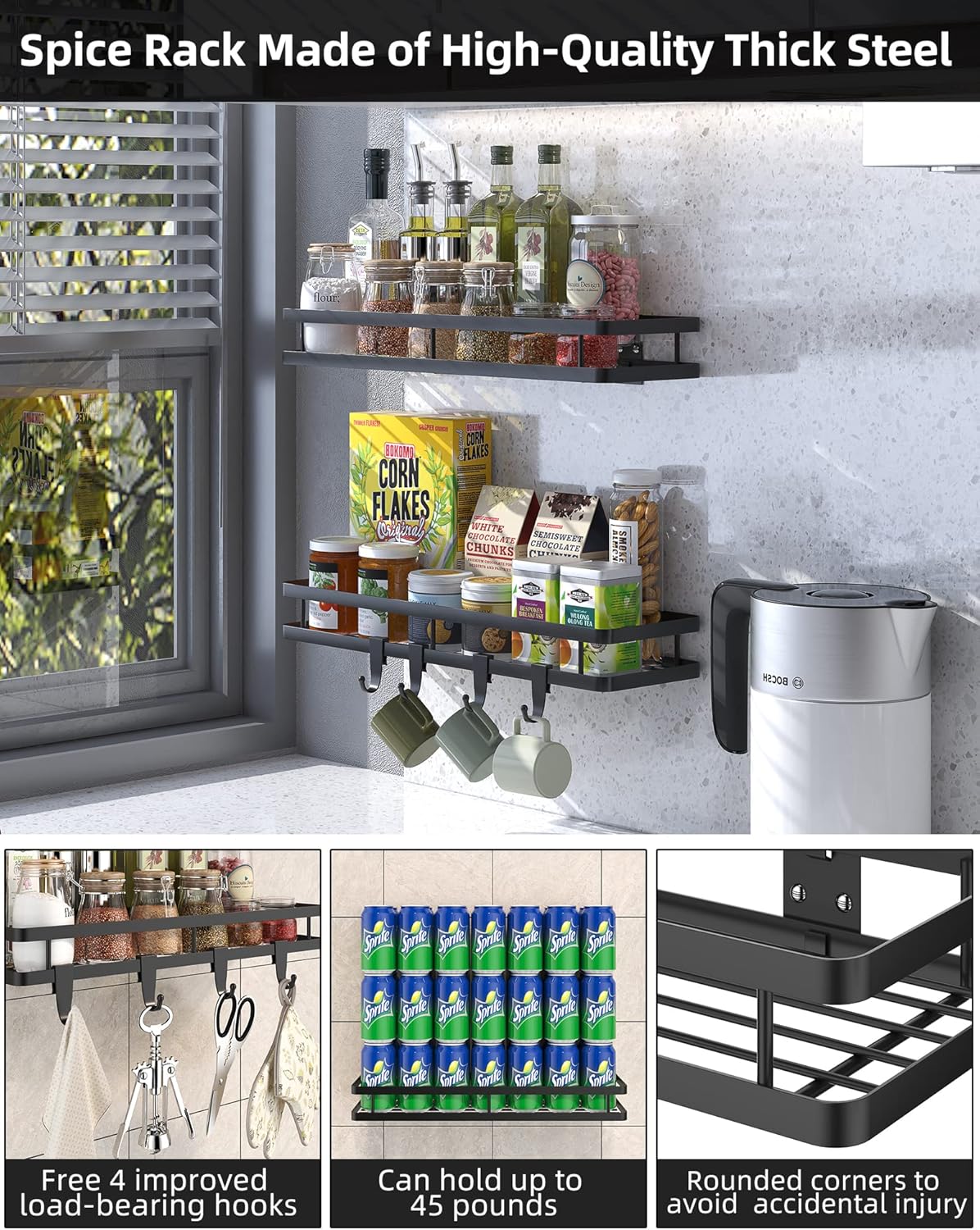 𝐒𝐩𝐢𝐜𝐞 𝐑𝐚𝐜𝐤 Organizer 𝐖𝐚𝐥𝐥 𝐌𝐨𝐮𝐧𝐭- 15.7in 2Pack [Upgraded Version] Hanging Seasoning Organizer Shelf with Paper Towel Holder, Storage for Cabinet or Wall Mounted with 4 Strong Hooks