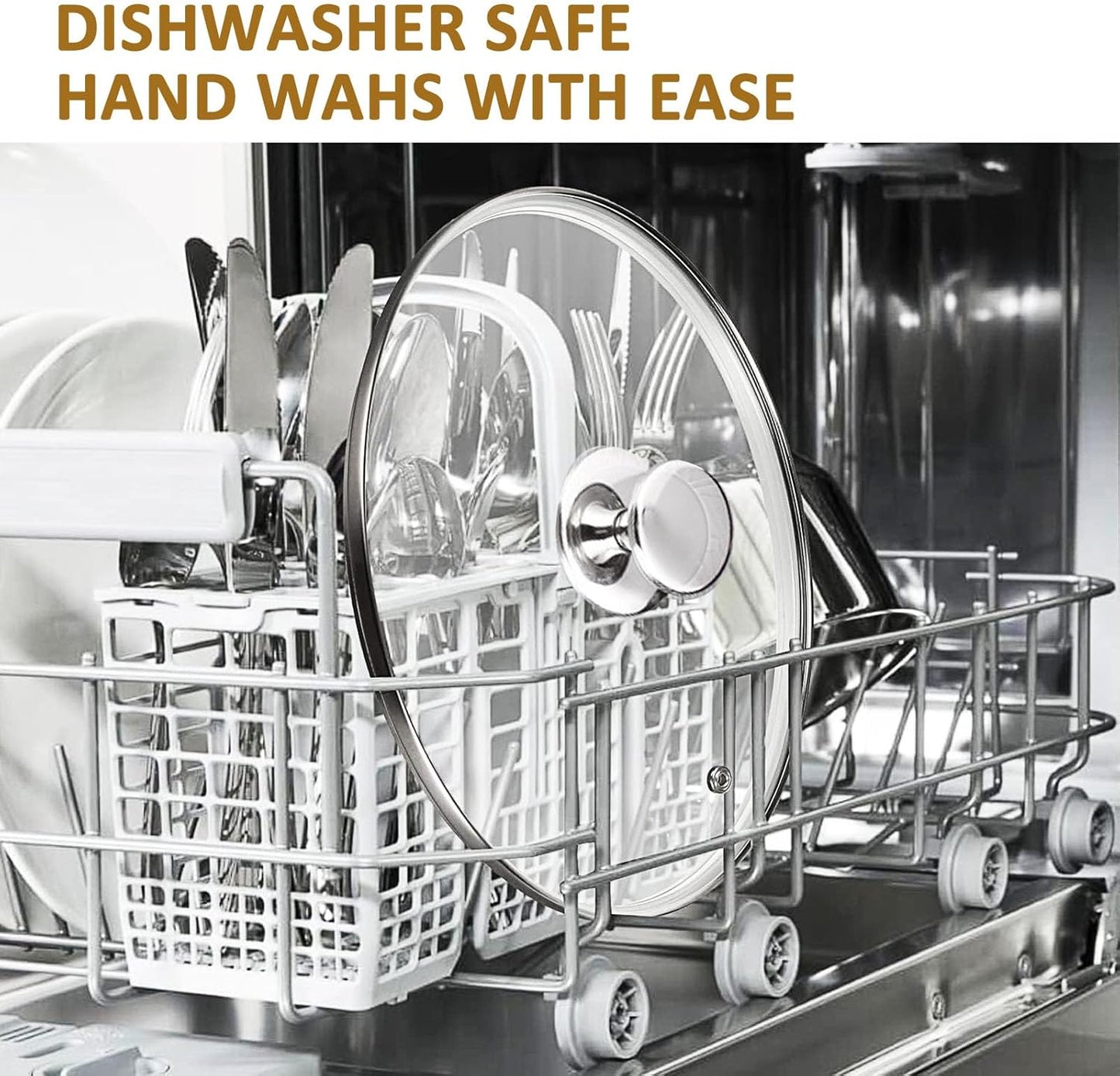 Glass Lid for 10.25 Inch Stainless Steel Cast Iron Skillets Frying Pans, 26cm Tempered Lids for Dutch Ovens, 10.25 In Pan Cover with Stainless Steel Rim for Stock Pots, Dishwasher Safe