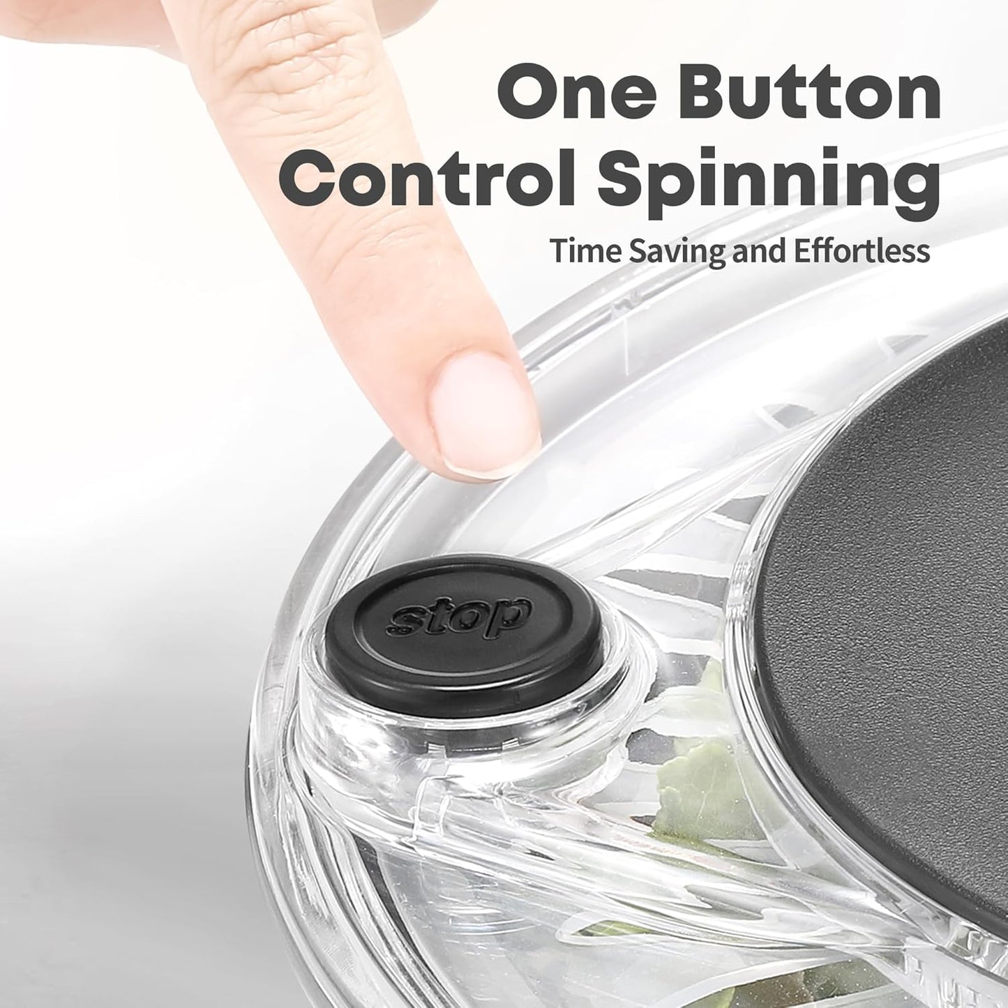 5.3Qt Stainless Steel Salad Spinner with Stop Button, BPA-Free Vegetable Lettuce Spinner, Transparent Lid & Drainage Hole, Non-Slip Base, Dishwasher Safe Fruit Washer