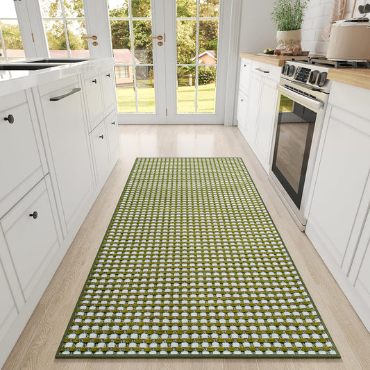 Large Kitchen Runner Rugs Long Kitchen Mat Non Slip Washable, Super Absorbent Soft Chenille Braided Kitchen Mats for Floor, Rubber Backing Kitchen Sink Standing Mat, Easy Clean, Green 36"x71"