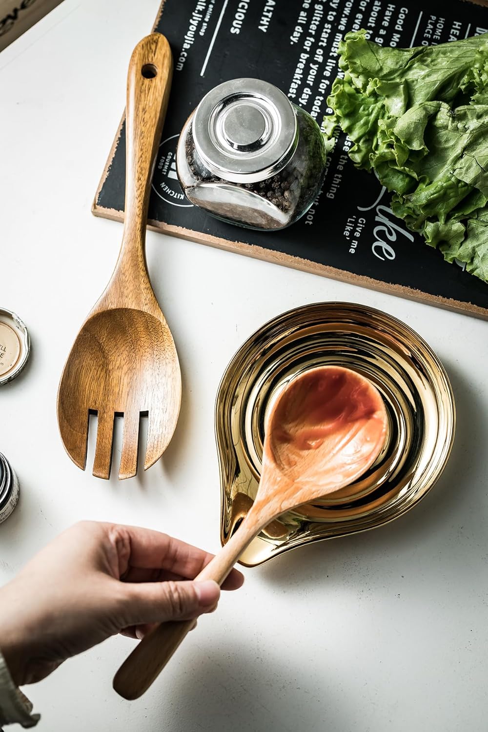 LAUCHUH Spoon Rest for Stove Top, Ceramic Spoon Holder for Kitchen Countertop Large Utensil Rest for Spatula, Spoons or Tong, Ladle, Fork, Christmas, 5 inch, Gold