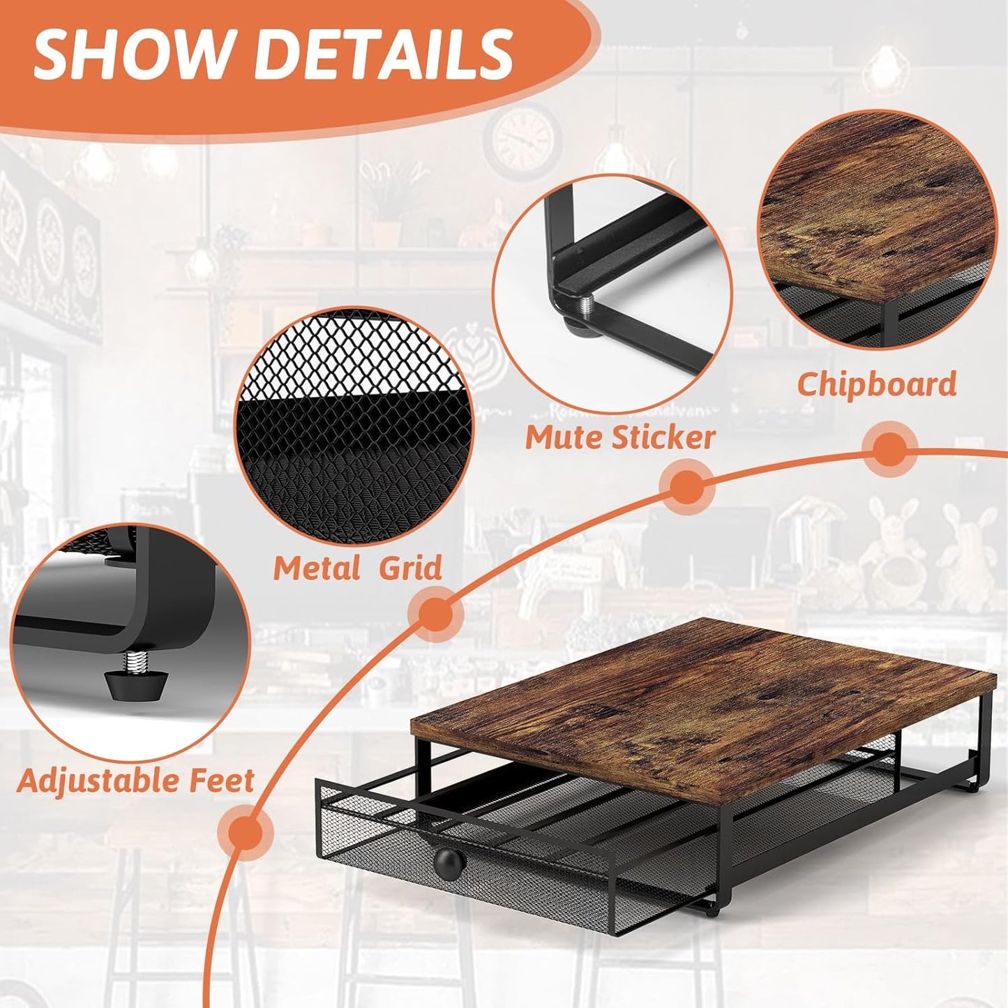 Coffee Pod Storage Drawer,with Sliding Baskets,Coffee Pod Holders for K Cups,35 Capacity Coffee Capsules Storage Organizer,Under Coffee Pot Storage Drawer,for Home Office, Kitchen (BROWN)