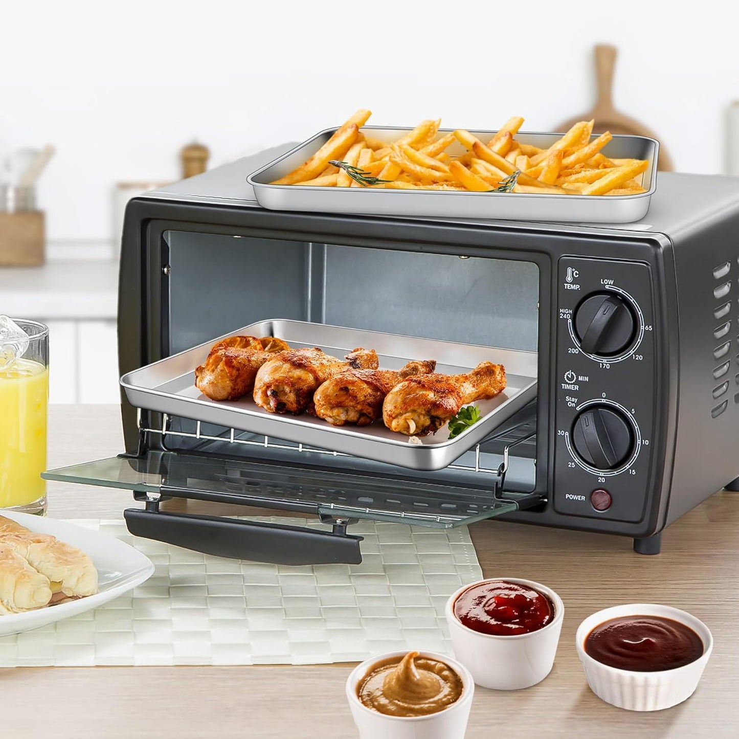 Homikit 2 Pack Baking Sheet, 9 x 7 Inches Stainless Steel Cookie Tray Set for Cooking Toasting, Mini Metal Cookie Toaster Oven Baking Pan Non Stick, Rustproof & Mirror Finish, Dishwasher Safe