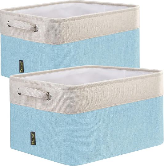 BALEINE 2 Pack Fabric Storage Bins for Shelves, Linen Storage Baskets for Organizing, Decorative Closet Bins for Clothes, Home (Skyblue, 12"x8"x8")