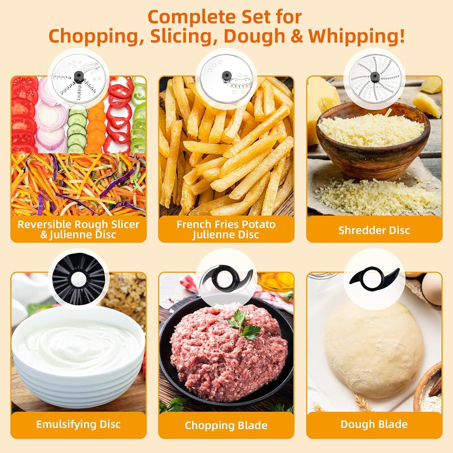 Homtone 16 Cup Food Processor, 6 Preset Modes& Stepless Speed Control for Dough Kneading, Meat Chopping, Slicing, Shredding, French Fries Potato Cuting, Cheese Grating& Whipping Cream, 650W, Red