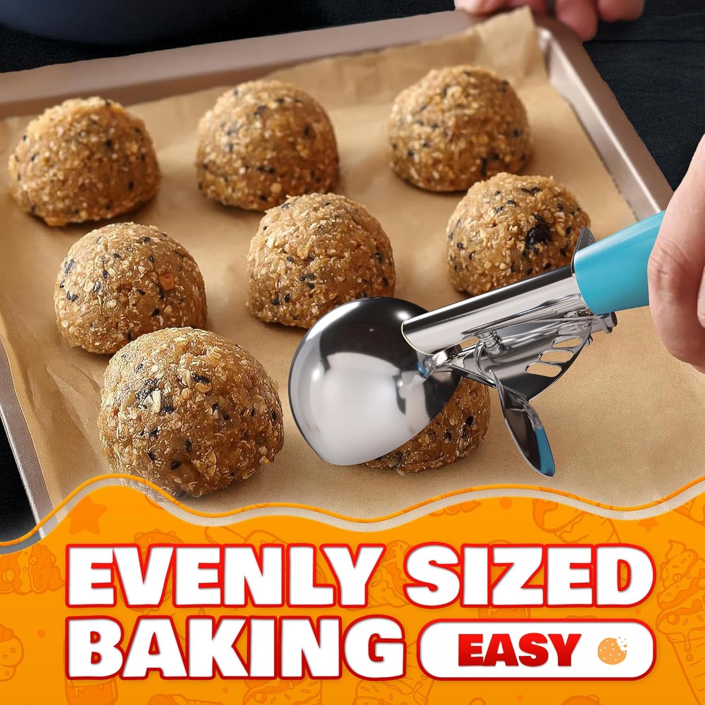 Cookie Scoop Set - Ice Cream Scoop with Trigger - Cookie Scoops for Baking Set of 3, #16 (2.7 oz), #20 (2 oz), #30 (1.25 oz), Stainless Steel Versatile Tool for Baking, Cookies, and Desserts