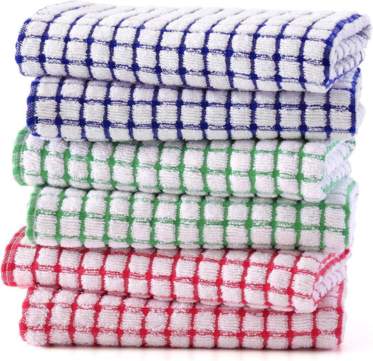 Kitinjoy Cotton 6 Pack Terry Kitchen Towels, 16 x 25 Inches Super Soft and Absorbent Dish Towels, Quick Drying Hand Towels for Kitchen Drying, Multiple Colour
