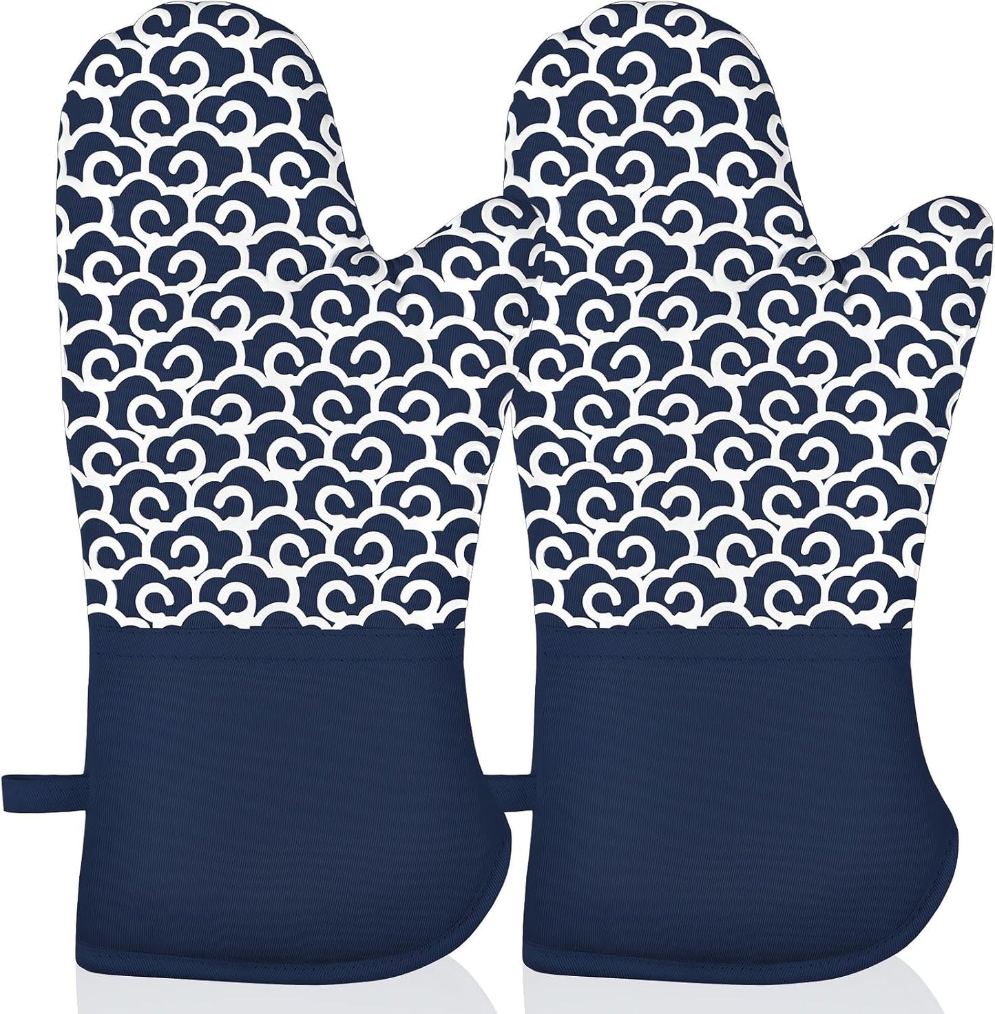 Extra Long Oven Mitts,High Heat Resistant 500 Degree Oven Gloves with Soft Cotton Lining and Non-Slip Silicone, Perfect for BBQ,Baking,Cooking and Grilling- 1 Pair (Blue)