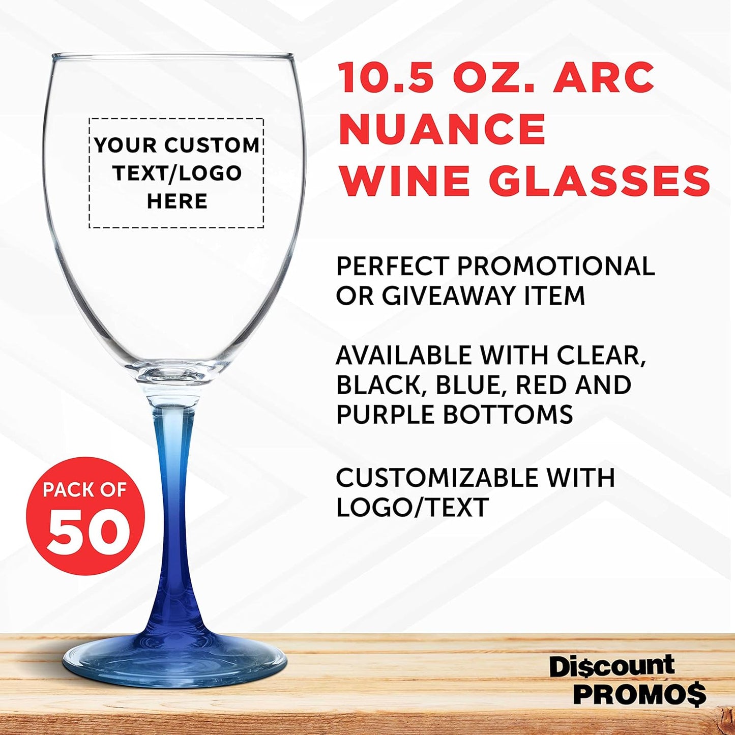 Custom Nuance Wine Glasses by ARC 10.5 oz. Set of 50, Personalized Bulk Pack - Restaurant Glassware, Perfect for Red Wine, White Wine, Cocktails - Blue