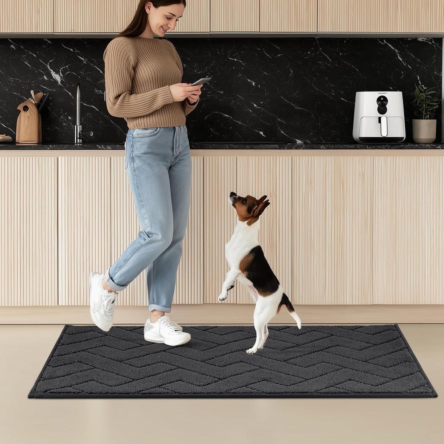 Machine Washable Kitchen Rugs 24" x 36", Non-Slip Kitchen Runner Rugs Mats for Floor, Absorbent Comfort Standing Mats for Kitchen, Sink, Laundry and Hallway, Charcoal
