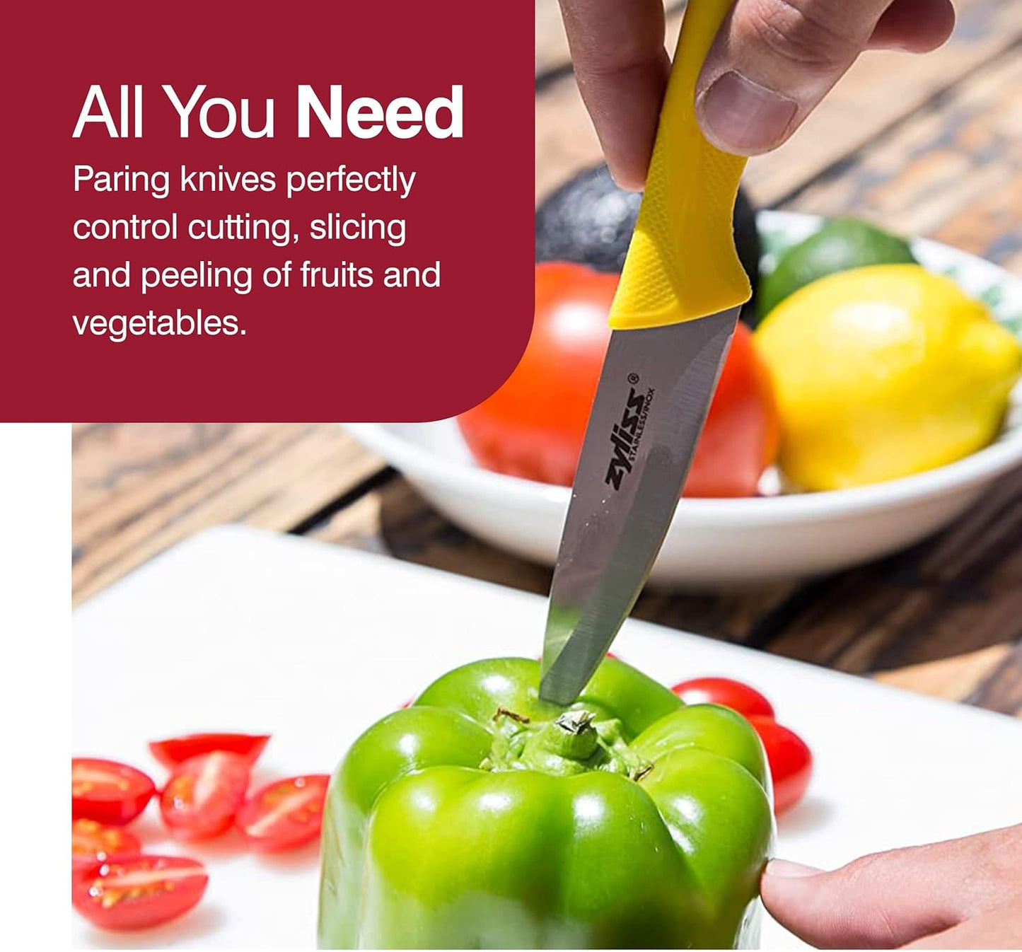Zyliss Utility Kitchen Knives with Sheath Covers - Dishwasher Safe - Stainless Steel Kitchen Knives Perfect for Cutting Meat, Vegetables & Fruit - 3 Piece Paring Set