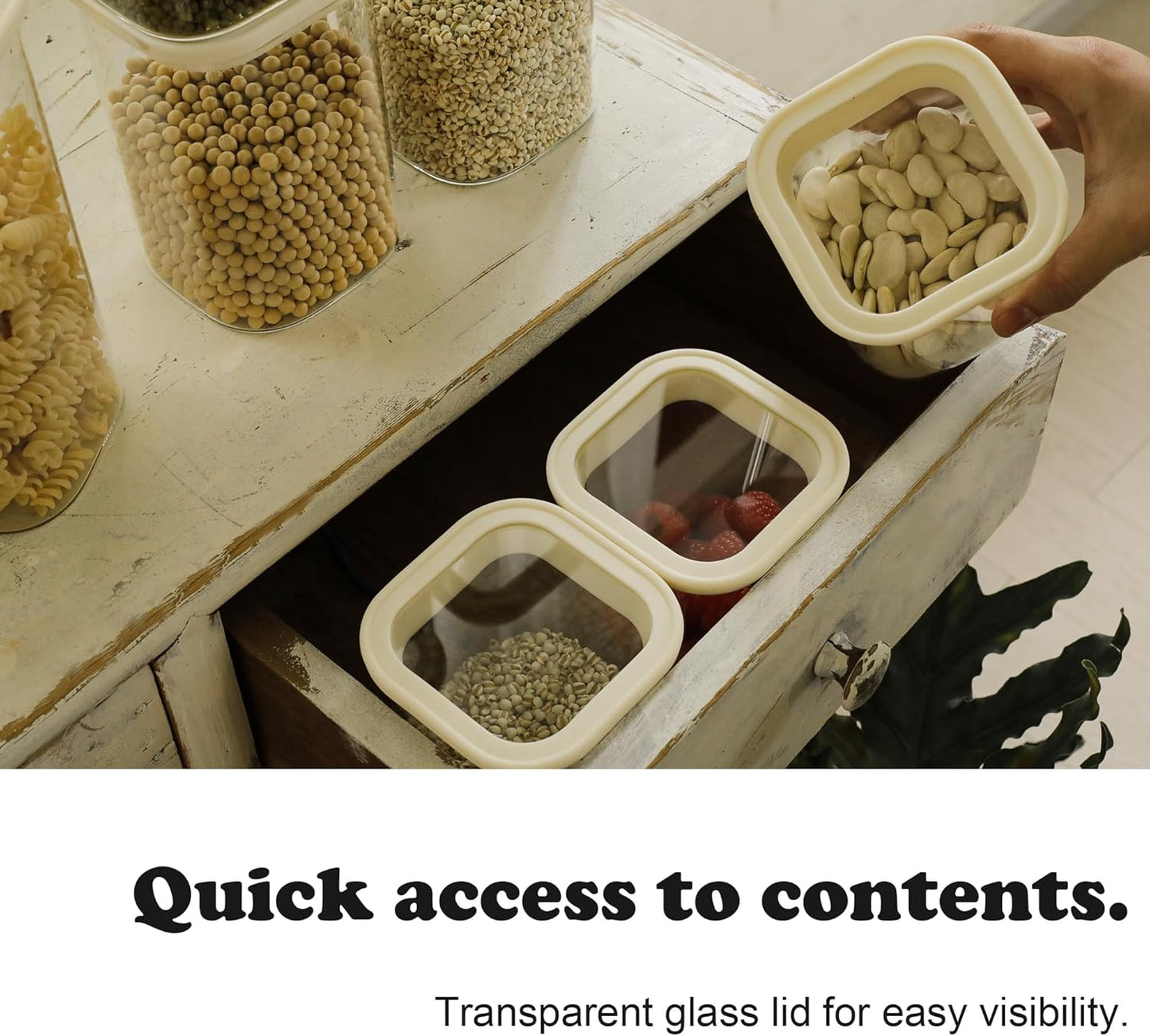 12pcs Square Glass Pantry Storage Containers with See Through Lids Kitchen Jars Sets for Cereal, Chips Refrigerator Safe, Professional Glass Canisters, Patent Approved (12PCS/MIX)