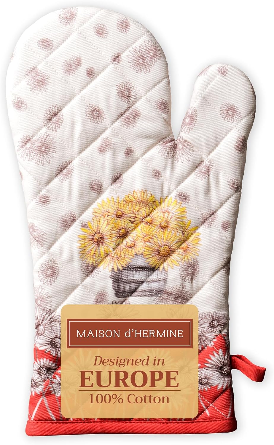 Maison d' Hermine Oven Gloves 100% Cotton Oven Mitt 7" x 13" with Loop Heat Resistant, BBQ, Cooking Gloves, Baking, Grilling, Kitchen, Handling Hot Pans (Pack of 1, Bagatelle)