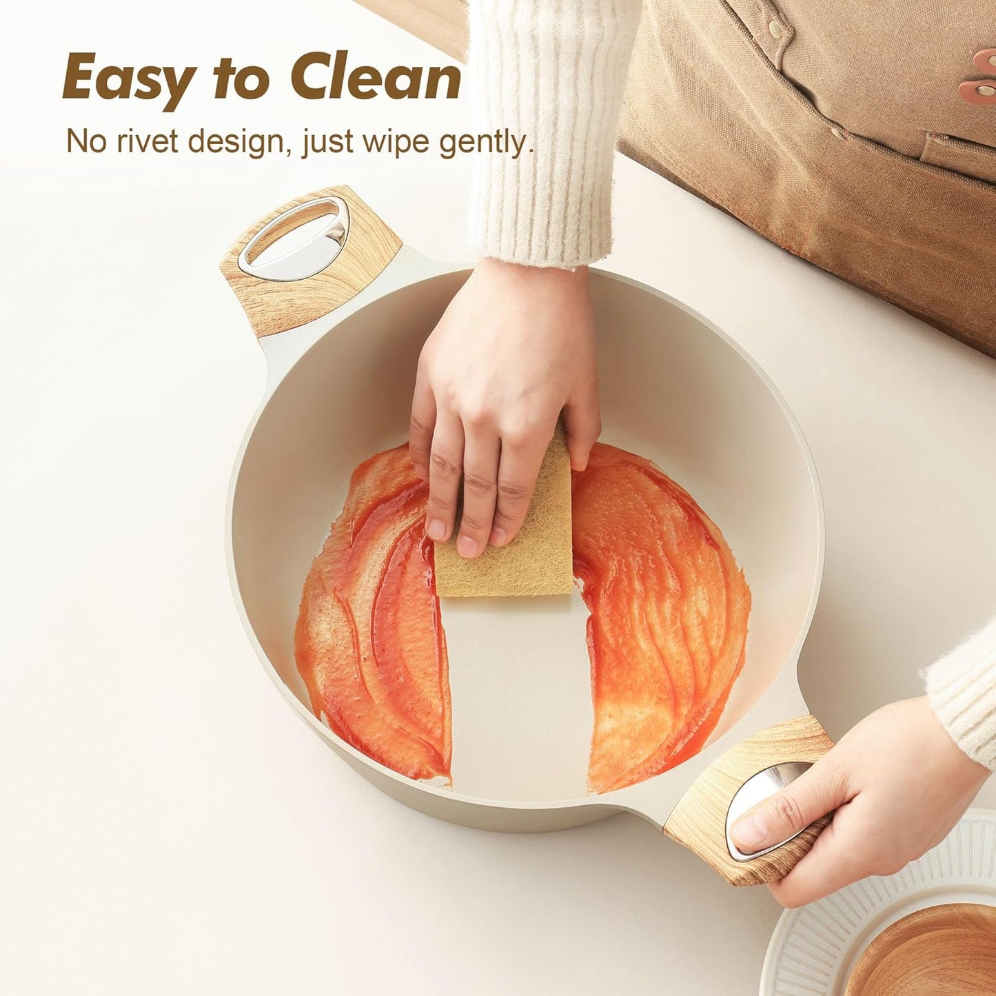 SENSARTE Ceramic Nonstick Stock Pot with Lid, 2.6/4.5/6.6/8.5 QT Soup Pot Casserole Pot, Non-toxic Healthy Pasta Pot, Large Cooking Pot Stew Pot, Induction Compatible, PFOA PFAS PTFE Free, Taupe