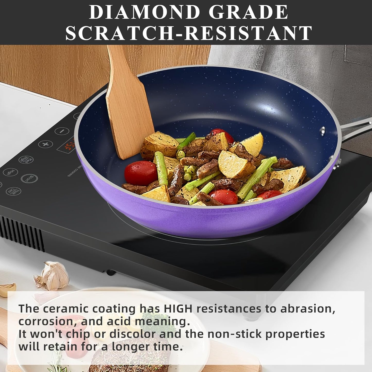Nuwave Healthy Duralon Blue Ceramic Nonstick Cookware Set, Diamond Infused Scratch-Resistant, PFAS Free, Dishwasher & Oven Safe, Induction Ready & Evenly Heats, Tempered Glass Lids & Stay-Cool Handles