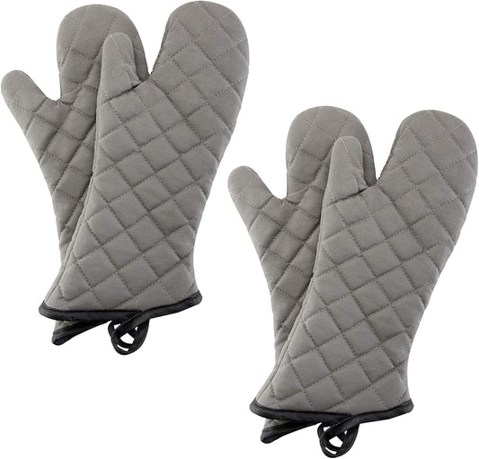 ARCLIBER Oven Mitts 2 Pairs of Quilted Terry Cloth Cotton Lining,Extra Long Professional Heat Resistant Kitchen Oven Gloves,16 Inch,Gray