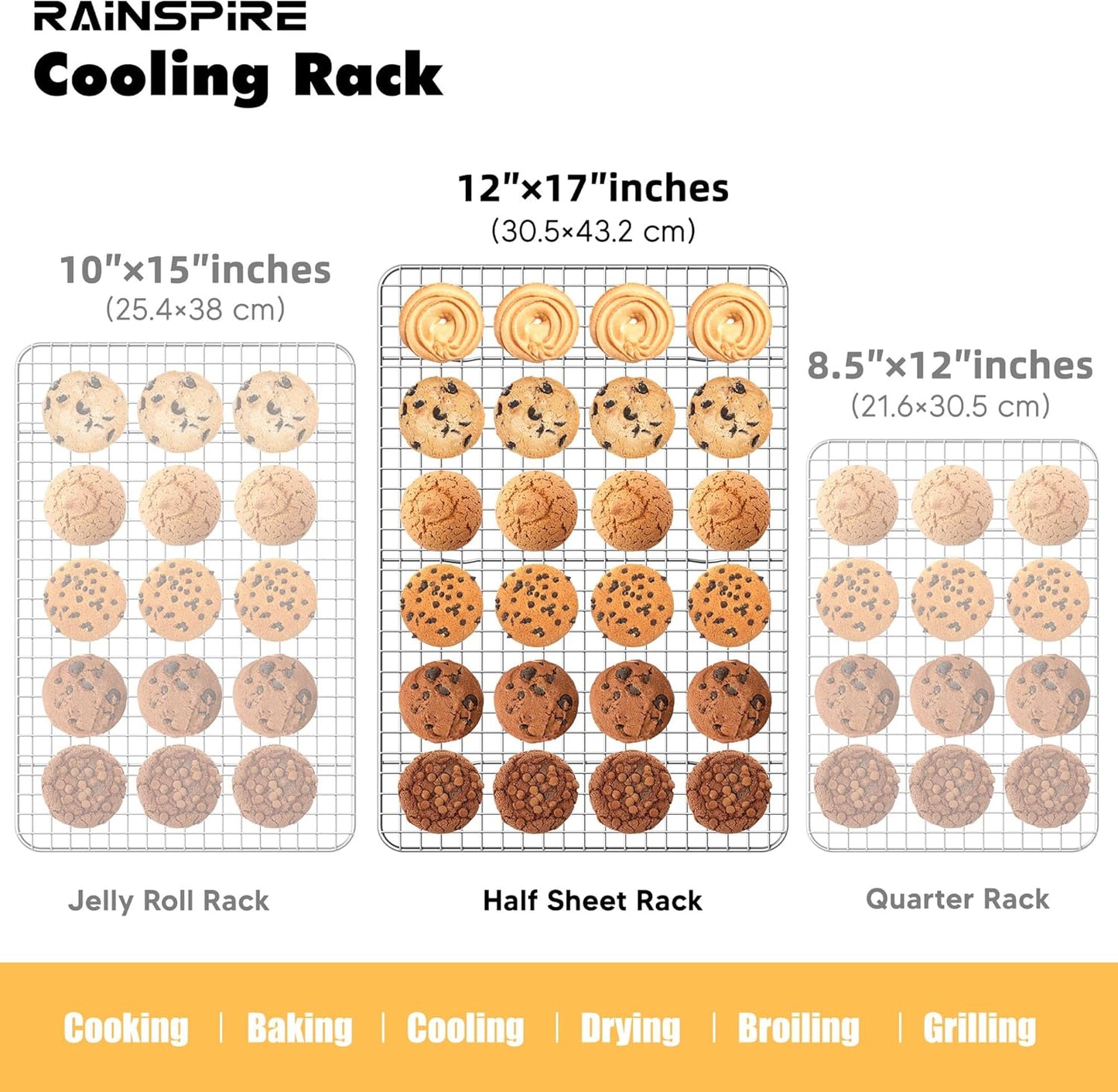 Rainspire Cooling Rack Stainless Steel, Heavy Duty Cooling Racks for Cooking and Baking, Oven Safe Wire Rack for Cooking, Baking Rack for Oven Cooking Fits Half Sheet Cookie Pan, 12" x 17", 1-Pack