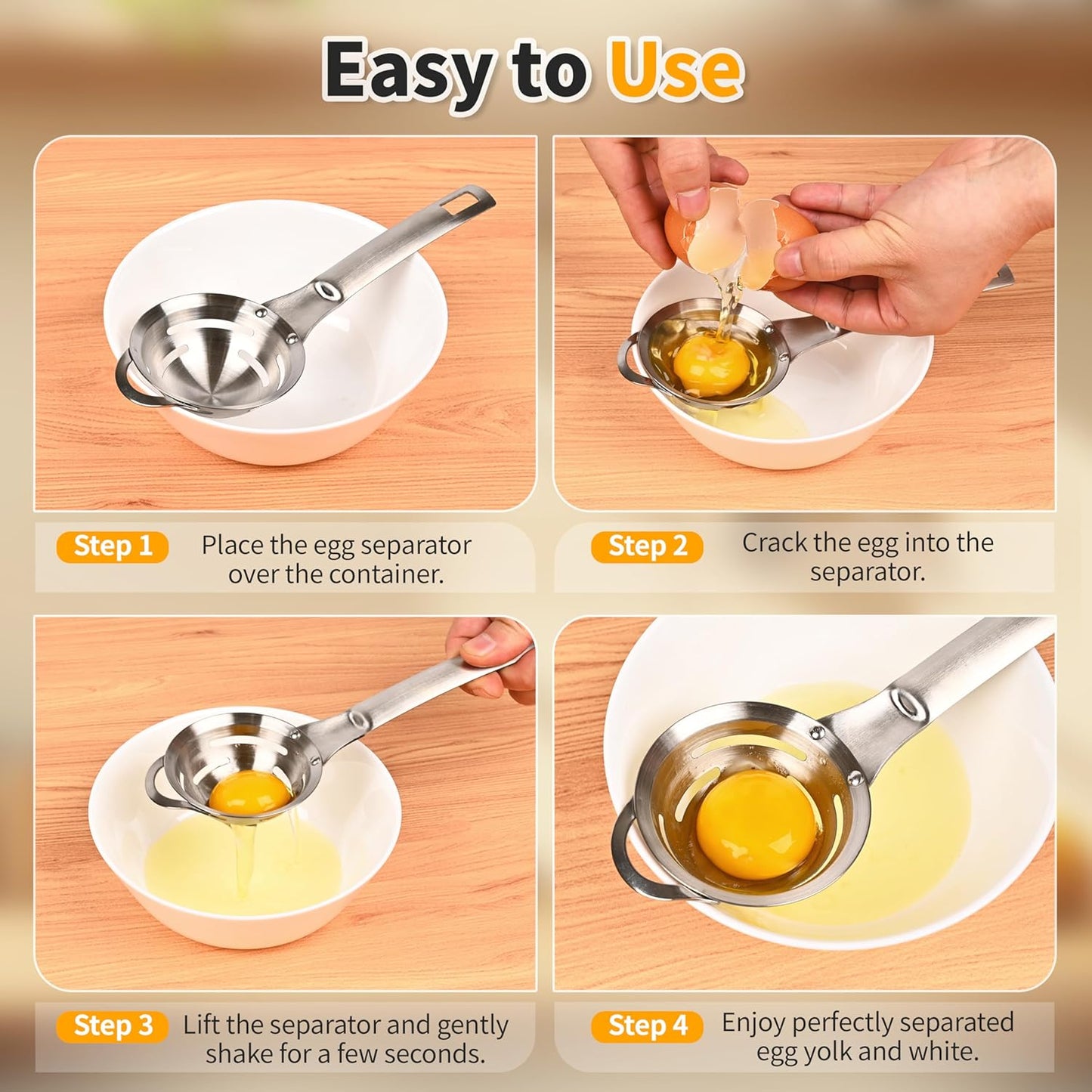 Stainless Steel Egg Yolk White Separator for Raw Eggs,6-Hole Design, Quick Egg Yolk & White Separation, Kitchen Tool for Cooking & Baking