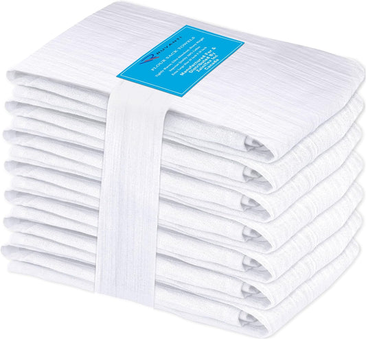 RUVANTI Flour Sack Towels 6 Pack 28x28 Inch, 100% Cotton Tea Towel, Reusable, Machine Washable, Absorbent BarTowels - Dish Cloth Perfect for Drying Dishes & Cleaning - White