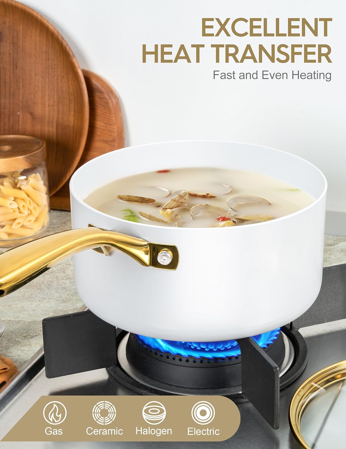 MICHELANGELO Sauce Pan with Lid, Nonstick Ceramic Saucepan Set-1Qt & 2Qt & 3Qt, Small Pots with Ergonomic Handle, Sauce Pans Sets Oven Safe, White