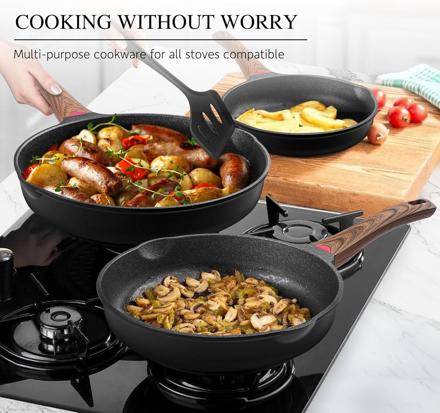 Vinchef 8" Non Stick Frying Pans, Skillet with Lid Used for All Stoves, Induction Non Toxic Cookware, Cooking Pans Nonstick Capable of Kitchen