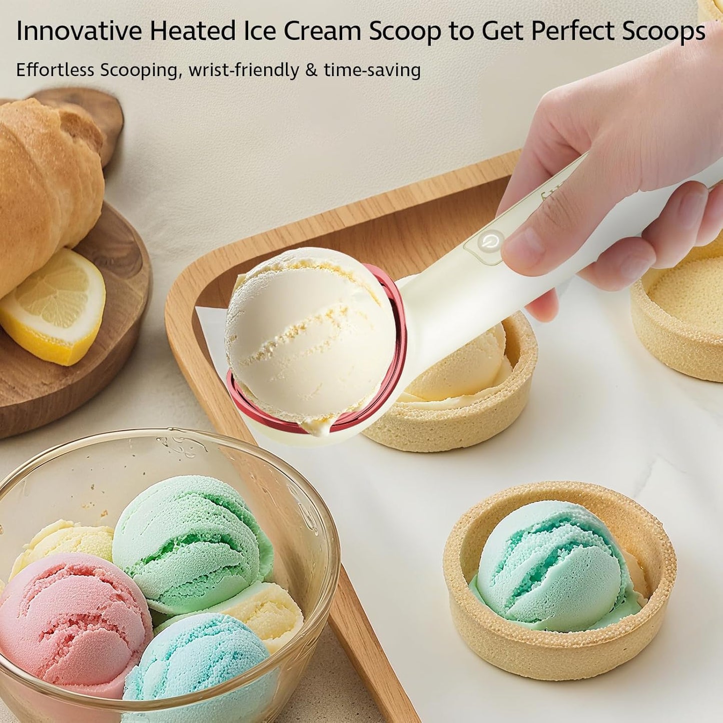 Heated Ice Cream Scoop with On/Off Switch(Latest Gen 3.0): Rechargeable Electric Icecream Scooper with Holder,2025 Kitchen Gadgets for Hard Ice Cream, Waterproof IP67,Max to 158℉