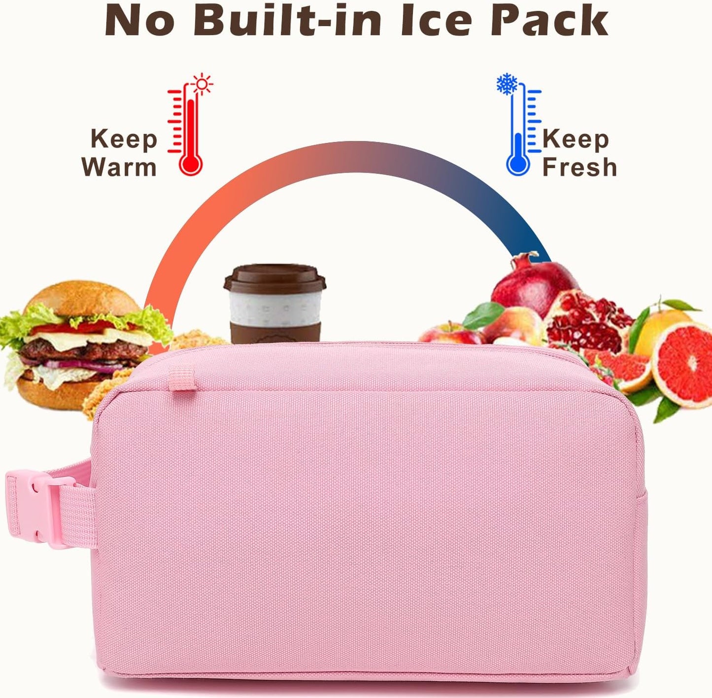 FlowFly Small Insulated Lunch box Portable Soft Bag Mini Cooler Thermal Meal Tote Kit with Buckle for Work, PinkWithBuckle