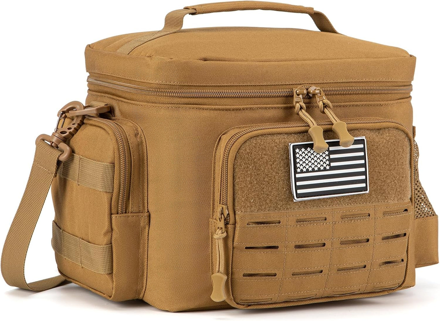 QT&QY Tactical Lunch Bag for mens Military heavy duty lunch box work Leakproof insulated Durable Thermal Cooler Bag for Adult Meal for Office Camping Picnic Pail MOLLE Webbing Khaki