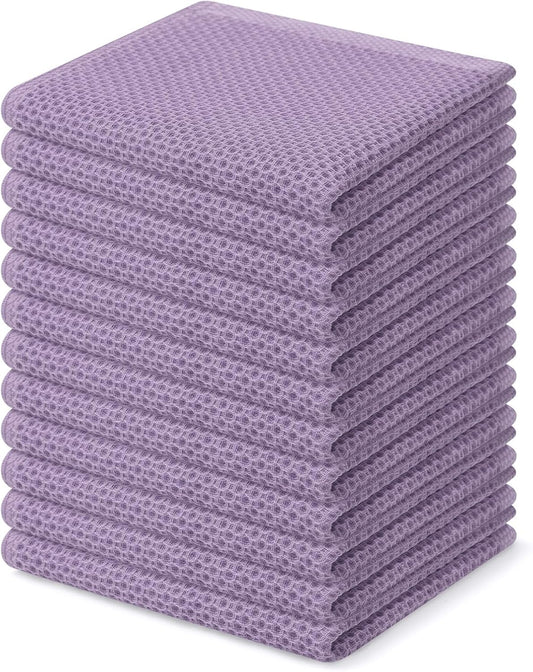 Homaxy 100% Cotton Waffle Weave Kitchen Dish Cloths, Ultra Soft Absorbent Quick Drying Dish Towels, 12 x 12 Inches, 12-Pack, Lavender