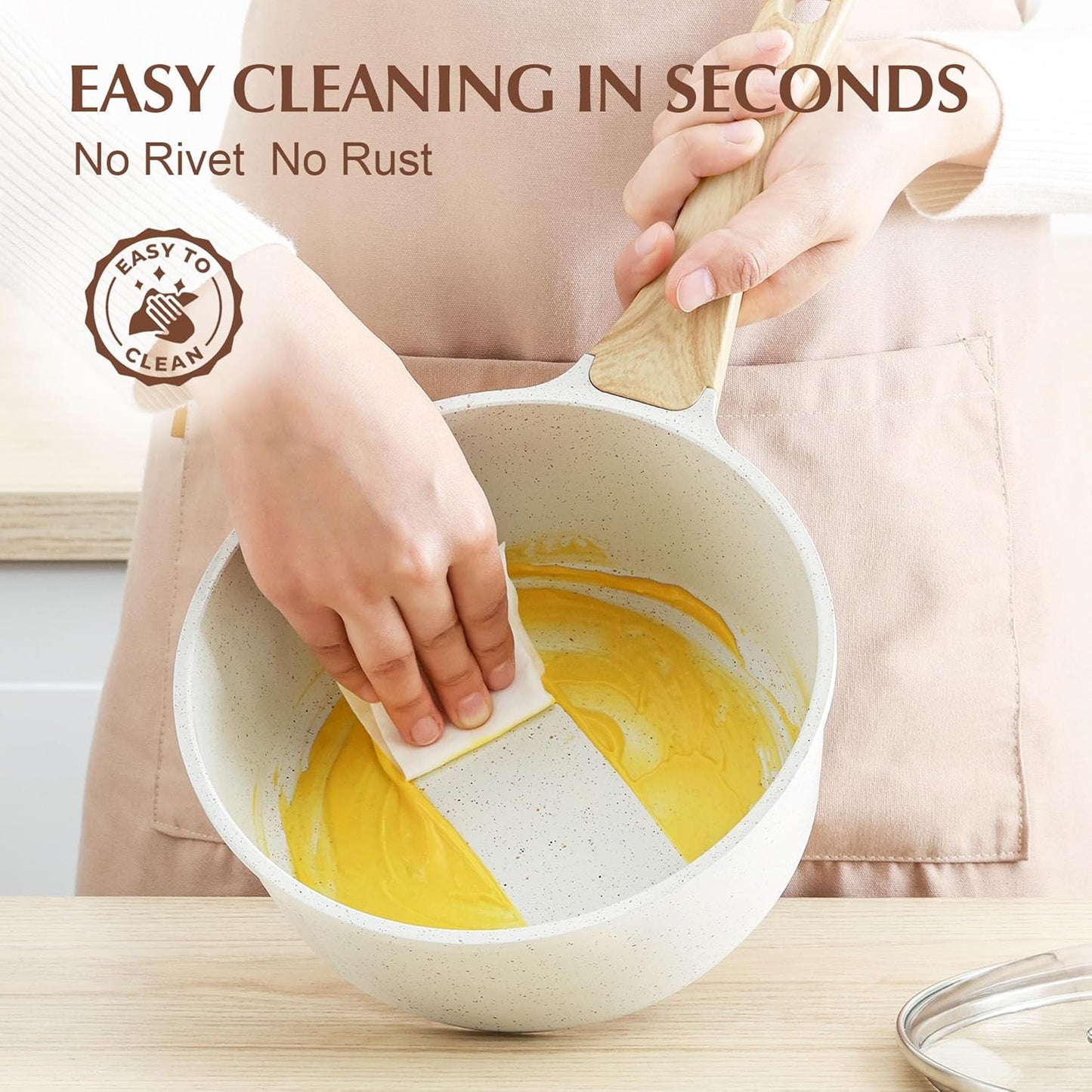 SENSARTE White Ceramic Nonstick Saucepan with Lid 1.5 Quarts, Small Cooking Pot with Stay Cool Handle, Induction Compatible Saucepot, White Granite Coating, Free of Intentionally Added PTFE/PFOA/PFAS