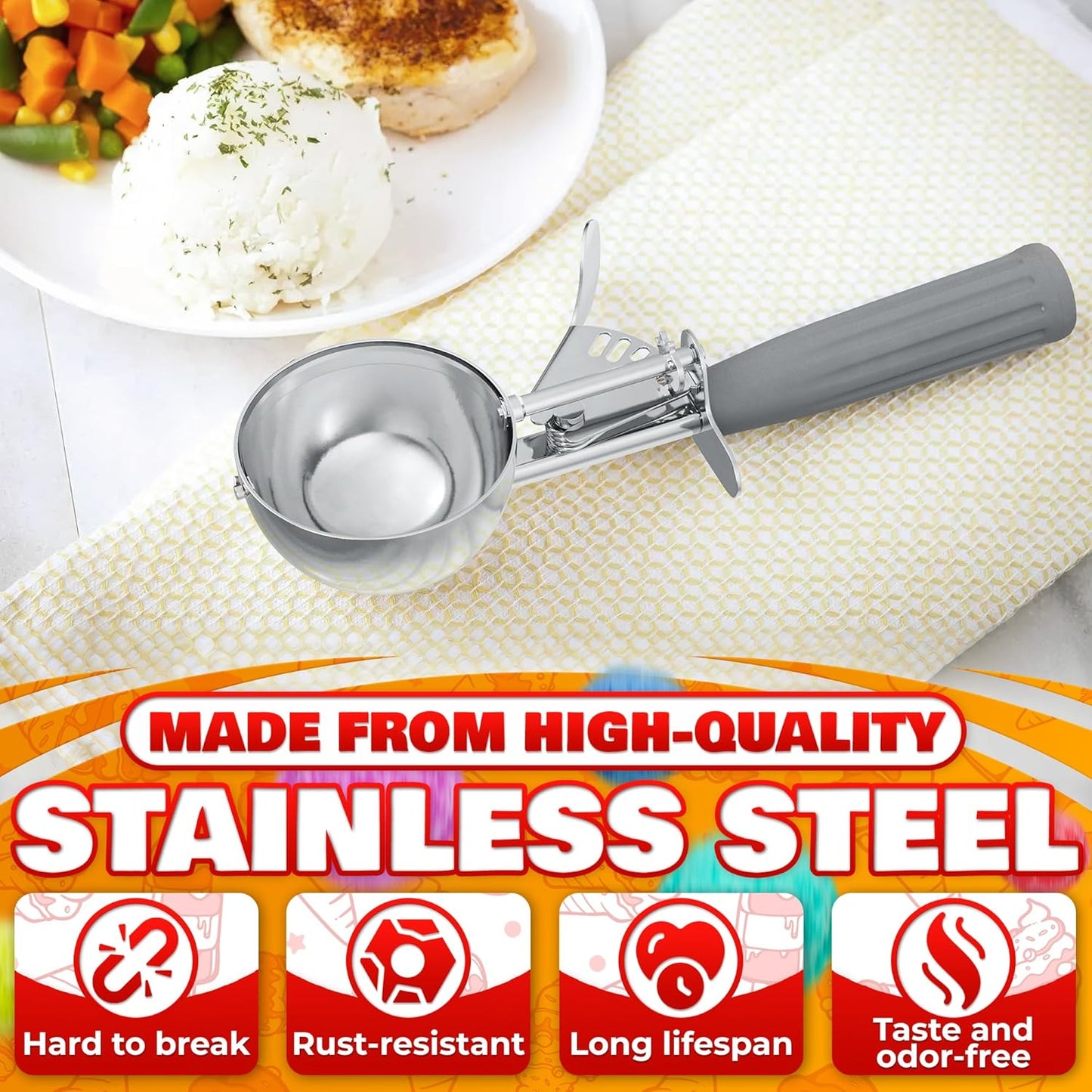 4 oz Ice Cream Scoop with Trigger Release #8 – Stainless Steel Versatile Tool for Baking, Cookies and Desserts Spoons, Easy-to-Clean, Dishwasher-Safe, Ergonomic Design for Precise Culinary Portions