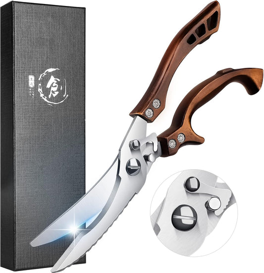 Heavy Duty Poultry Shears with Serrated Edge - For Chicken, Bone, Meat, Turkey, Fish - No Rust, Spring Loaded, Stainless Steel Kitchen Scissors