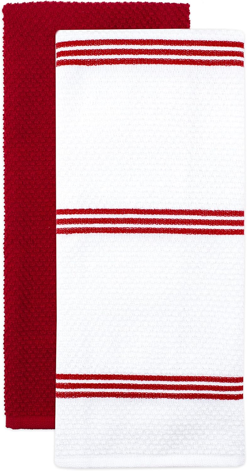 Sticky Toffee 9-Piece Kitchen Set – Red 100% Cotton Terry Dish Towels, Dishcloths, Oven Mitts, and Pot Holders with Non-Slip Silicone, Oeko-Tex Cotton