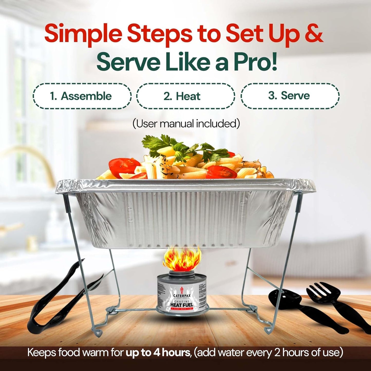 Disposable Chafing Dish Buffet Set (39 pcs) – Catering Food Warmers with Half-Sized Serving Pans, Covers, Foldable Racks, Utensils & Fuel Cans - Perfect for Buffets, Parties & Food Serving