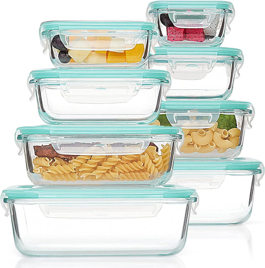 Vtopmart 8 Pack Glass Food Storage Containers with Airtight Lids, Glass Meal Prep Containers, Lunch Office Meal for Microwave, Oven, Freezer and Dishwasher, BPA Free