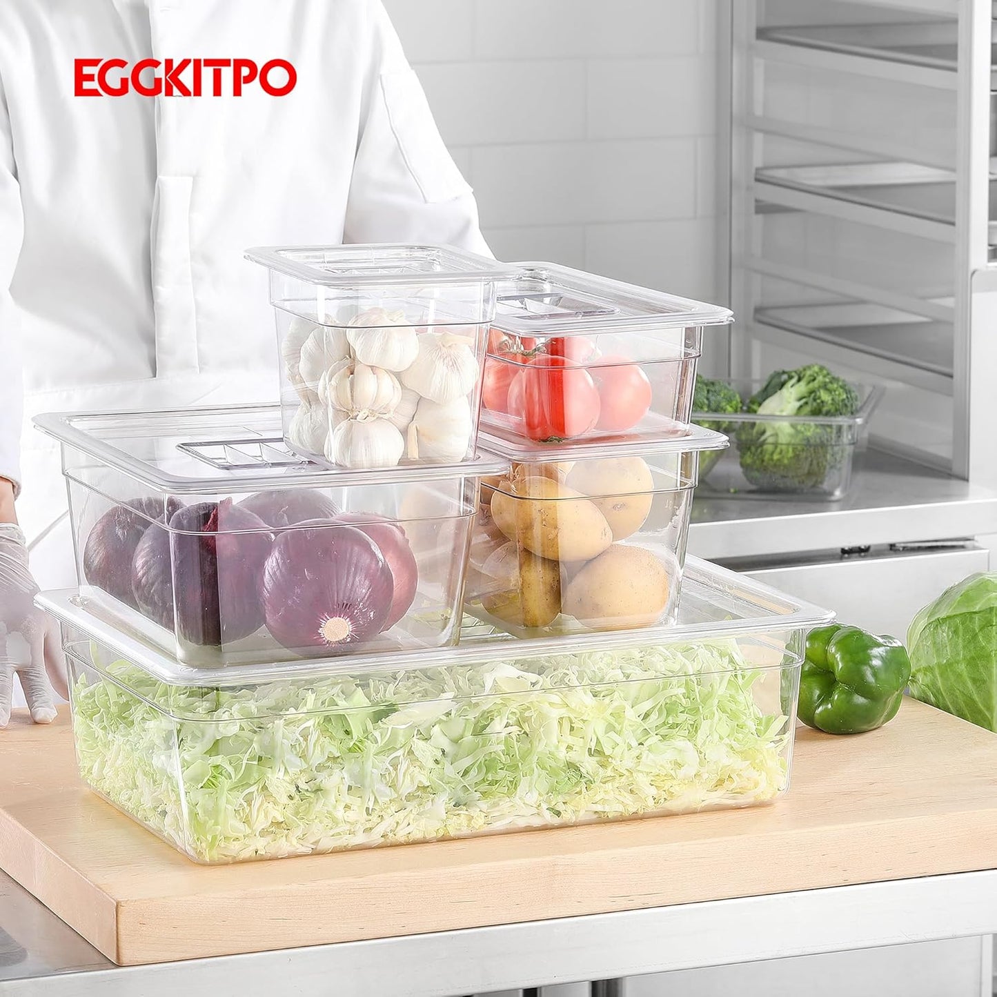 1/6 Size Food Containers 6 Pack 6 Inch Deep Pan Clear BPA free Polycarbonate Stackable Commercial Hotel Pan for Kitchen Business and Food Serving