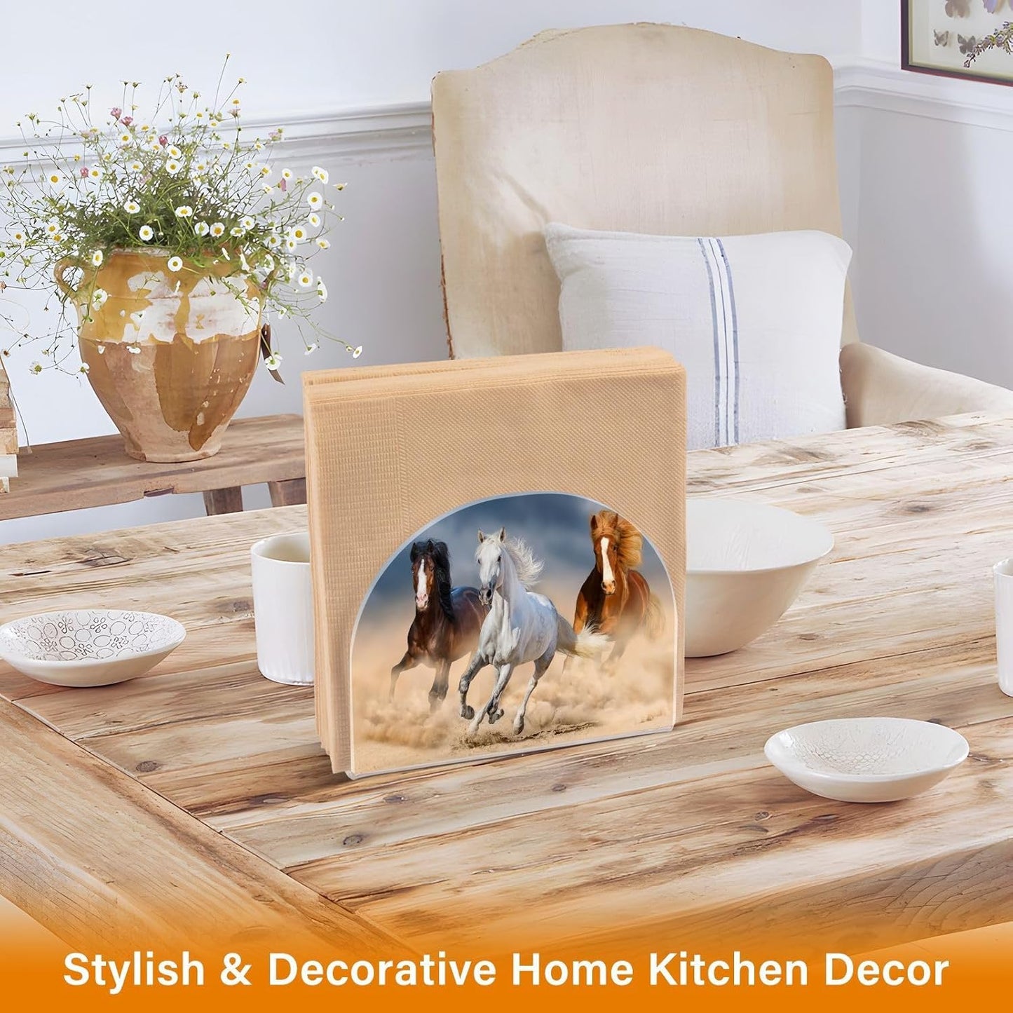Horses Napkin Holder for Table Paper Napkins Holder Acrylic Tissue Dispenser Kitchen Dining Room Bathroom Party Car Deco