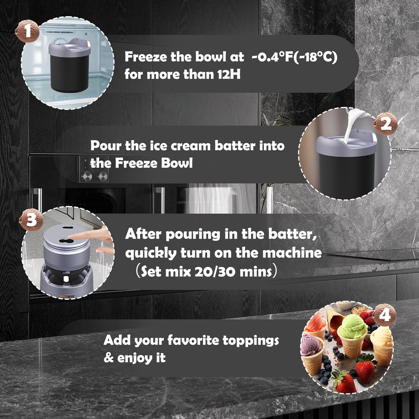 Ice Cream Maker Machine – Premium Electric Mini Maker Machine with Low-Noise Operation, Rechargeable,Perfect for Gelato, Sorbet & Frozen Yogurt, Easy to Clean,Silver