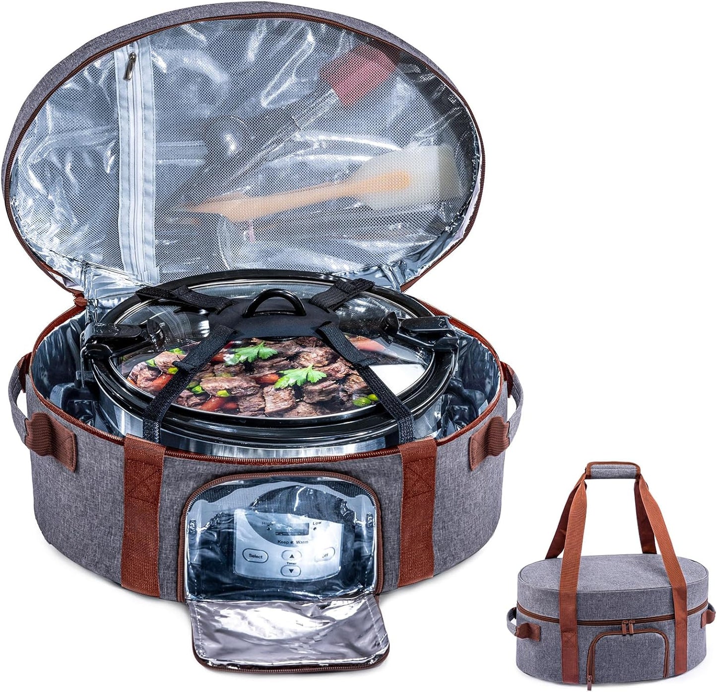 Insulated Slow Cooker Carrying Bag for 6-8 Quart CrockPot and Hamilton Beach Slow Cooker with See-thought Window, Portable Carrier Case with Adjustable Band and Accessory Pocket