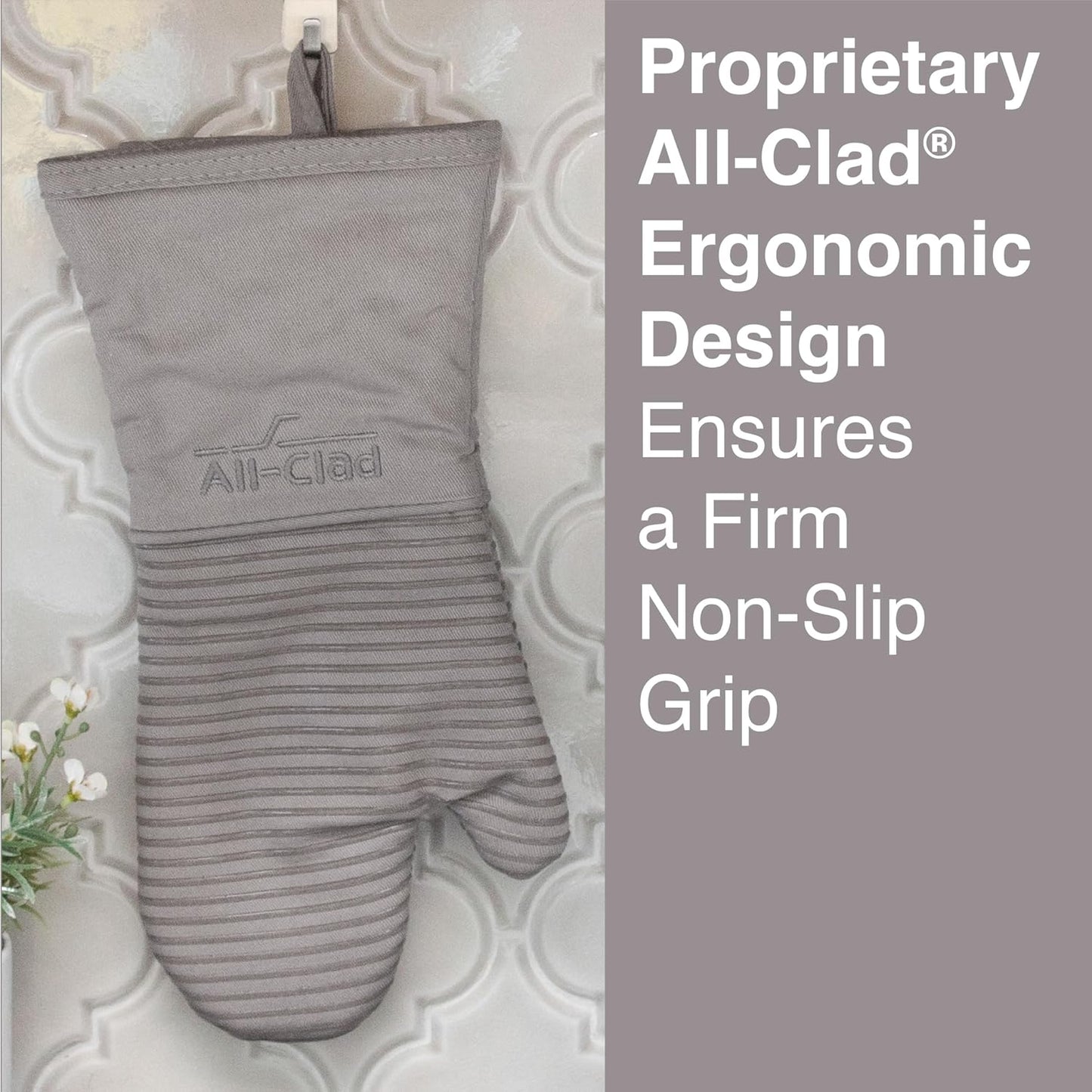 All-Clad Premium Silicone Oven Mitt: Heat Resistant to 500 Degrees - 100% Cotton & Silicone, 14"x7" Pot Holder for Kitchen and Barbeque, (1-Pack), Titanium Gray