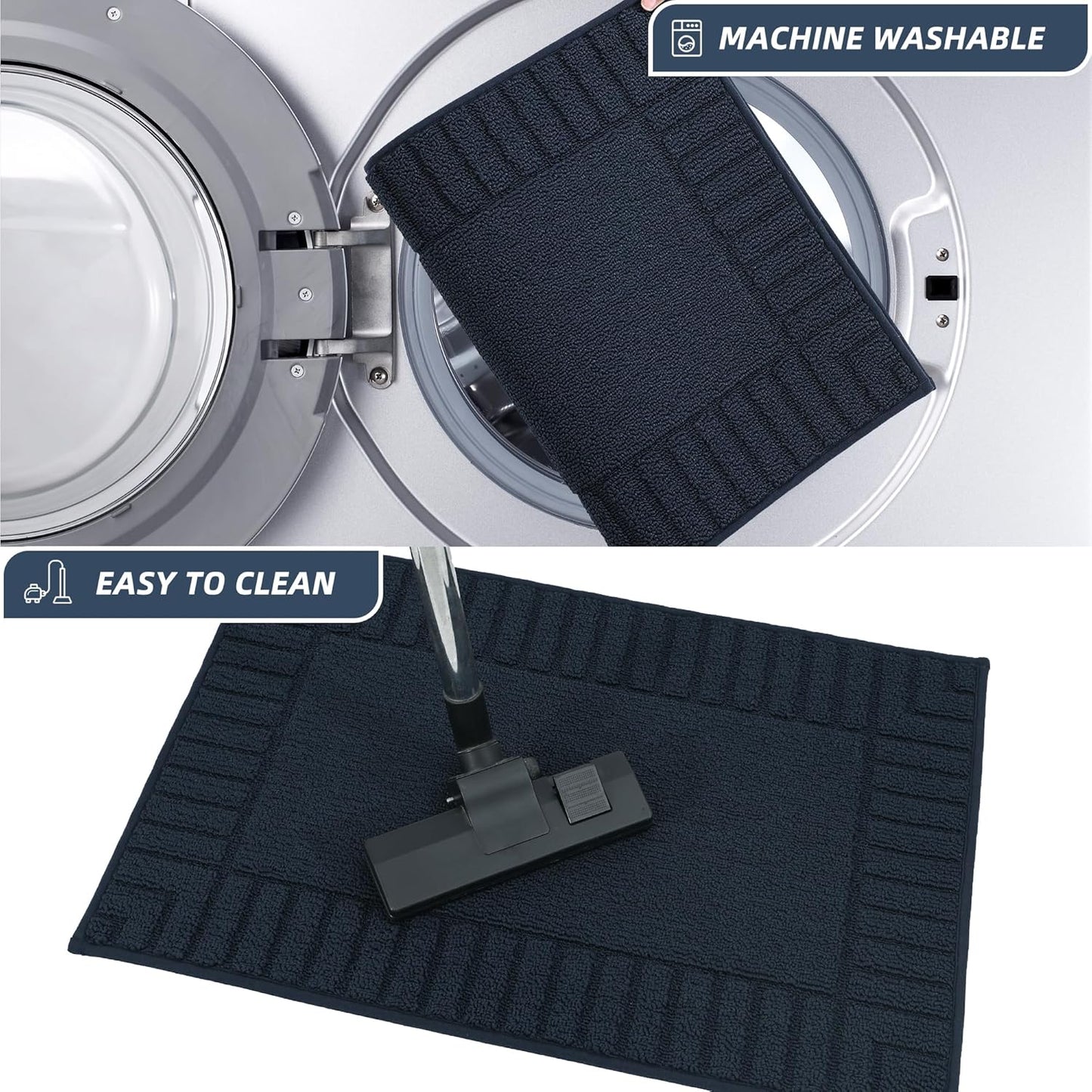 BEQHAUSE-Kitchen-Rugs-Washable-Kitchen-Mats-for-Floor Non-Slip Kitchen Mats Set of 2 Absorbent Kitchen Runner Navy Blue with TPR Backing 24x35inch/24x60inch