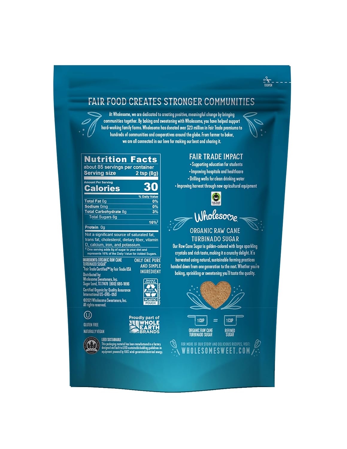 Wholesome Sweeteners 24-Ounce Organic Raw Cane Turbinado Sugar, Fair Trade, Non GMO, Gluten Free & Vegan, 12 Pack