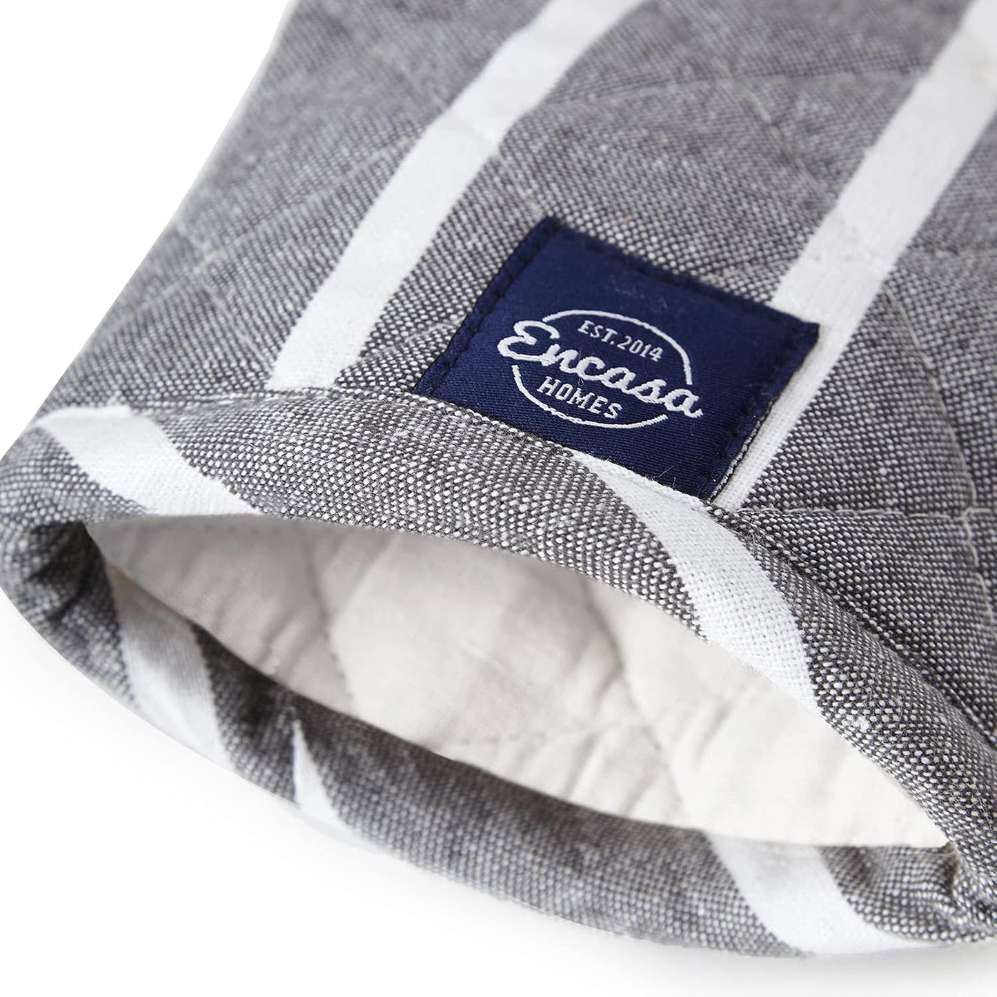 Encasa XO Long 12"x7" Oven Microwave Hand Gloves Mitts (2 pc Set) for Kitchen Cooking & Baking - Heat Resistant, Thick & Safe, Protection of Hands from Hot Utensils - Roma Grey Stripes