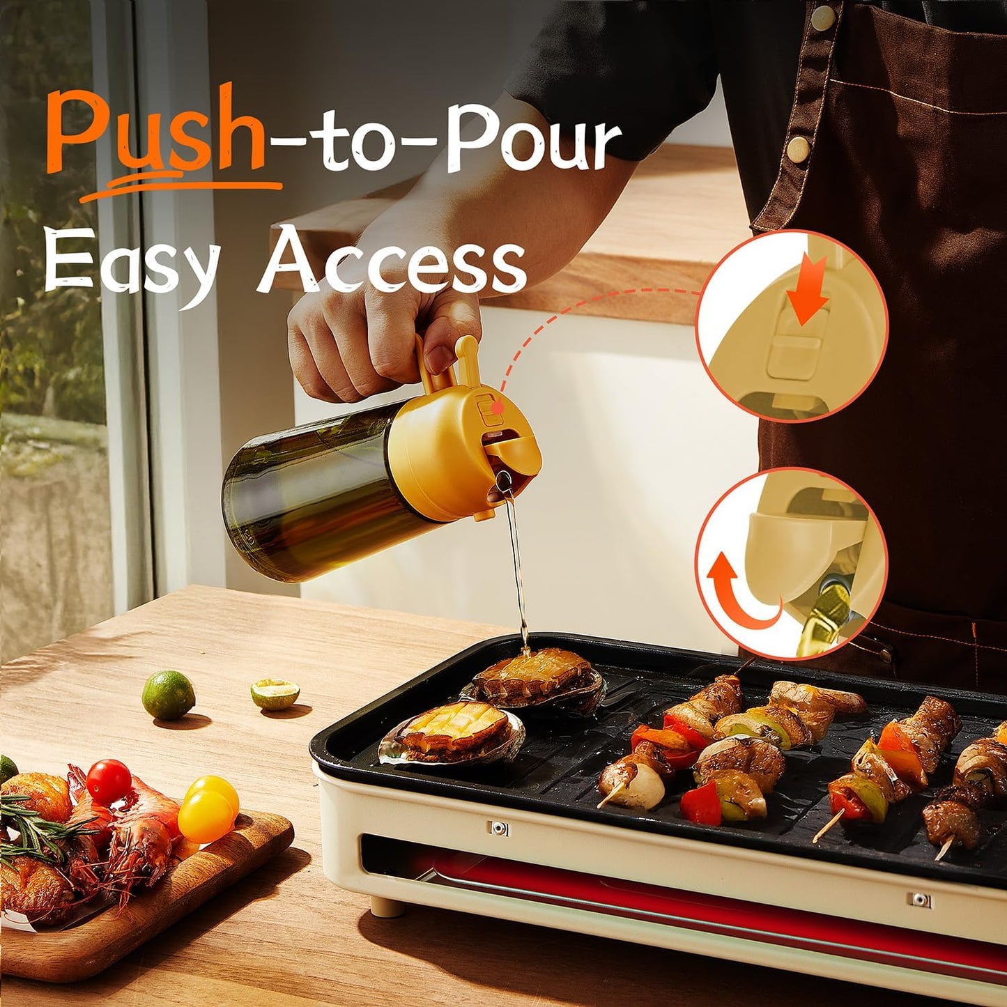 TrendPlain - Original 16oz/470ml Olive Oil Dispenser Bottle for Kitchen Gadgets and Air Fryer Accessories - Olive Oil Sprayer for Cooking w/Stickers - Yellow