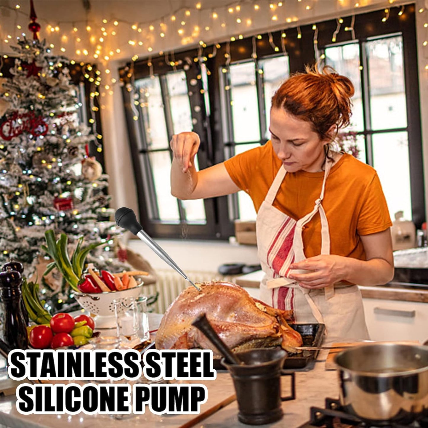 Stainless Steel Turkey Baster Baster Syringe for Cooking, Meat Injector Syringe