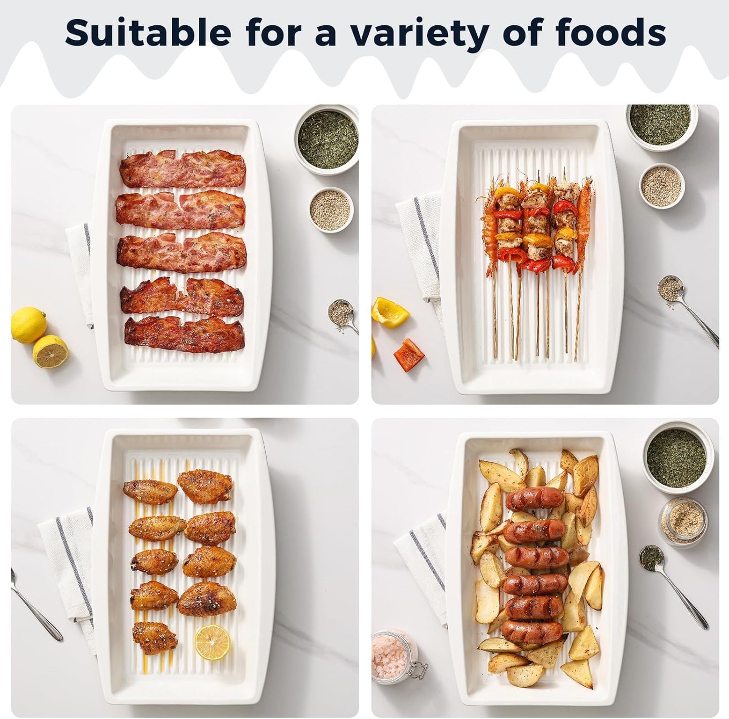 DELLING Baking Dish for Oven, 9.3'' x14'' Ceramic Casserole Dish, Lasagna Pan, Oven Safe Bakeware Sets with Handles for Baking, Roasting, White, Microwave, Dishwasher Safe, Set of 2