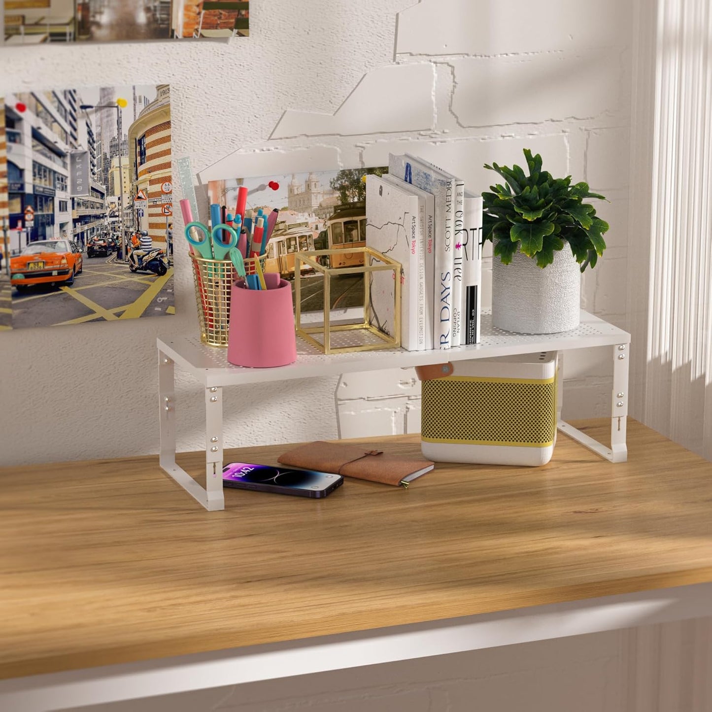 Heavy-Duty Adjustable Metal Shelf Organizer - Expandable & Stackable Pantry Storage Rack for Kitchen, Bathroom, RV, Cabinets(2 Packs/White, Medium)