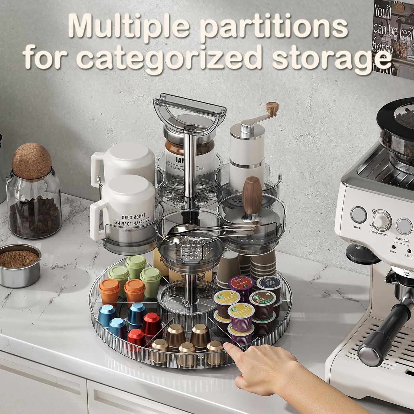 Rotating Stanley Cup Holder, Portable Water Bottle Organizer for 6 Stanley 40 oz & Mug, Adjustable Lazy Susan Organizer for Table Top Cabinet Home Countertop Pantry Shelf Tumbler Lid Organizer